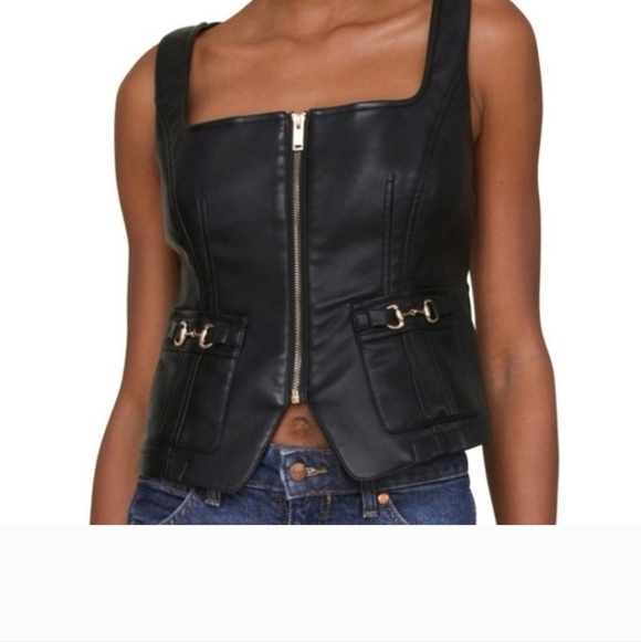 7 For All Mankind Jackets & Blazers - 7 For All Mankind Faux Leather Moto Biker Houndstooth Zip Front Vest Black M